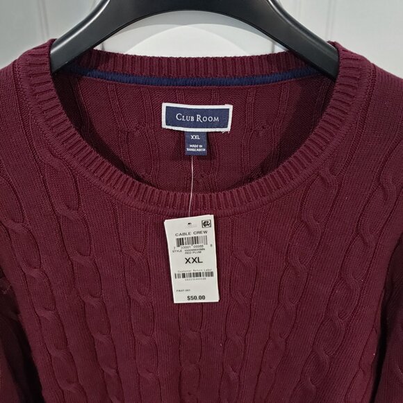 Club Room Men's Cable-Knit Crewneck Cotton Sweater Red Plum NWT - Picture 7 of 9